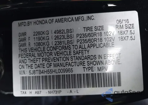 2017 Acura Rdx Technology Acurawatch Plus Packages/W/Technology Package from USA, damaged, VIN 5J8TB4H55HL009965
